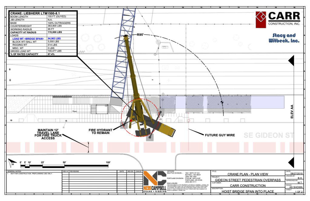 A drawing of a crane planning | Crane Lift Planning | NessCampbell