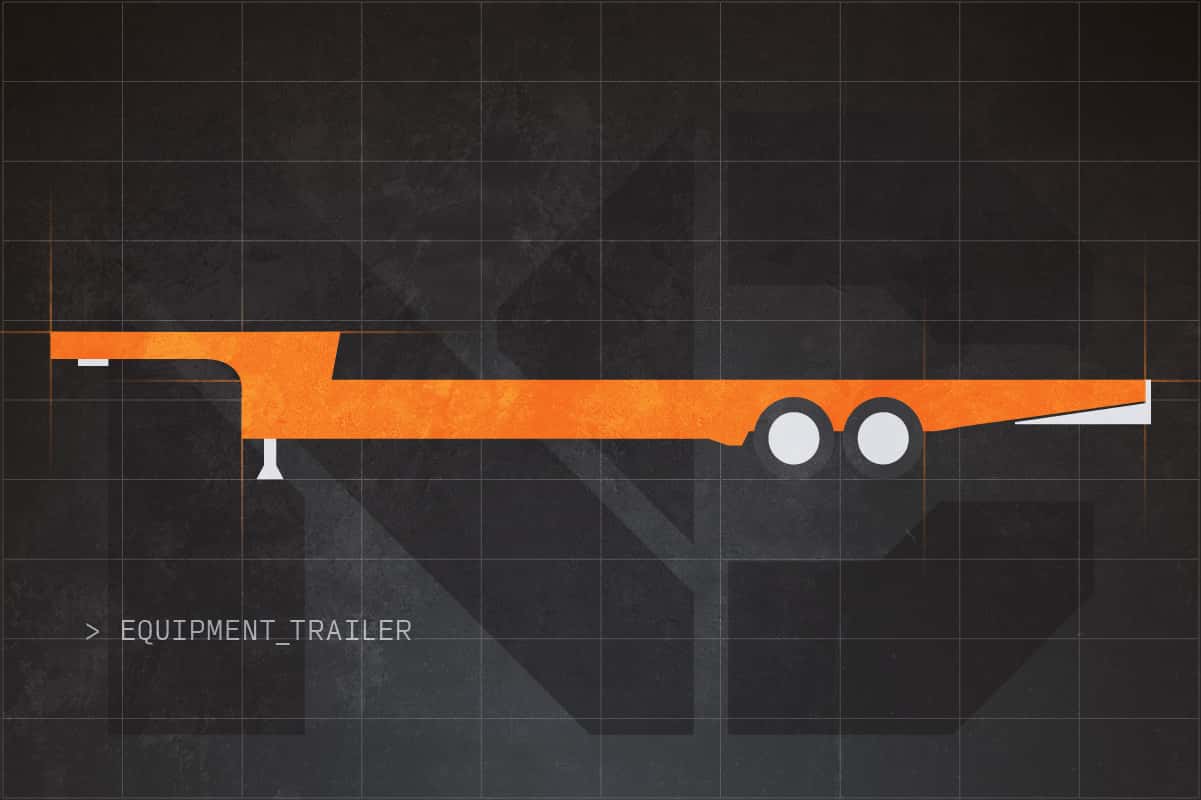 Vector image of a equipment trailer over the NessCampbell logo | Heavy Haul | NessCampbell