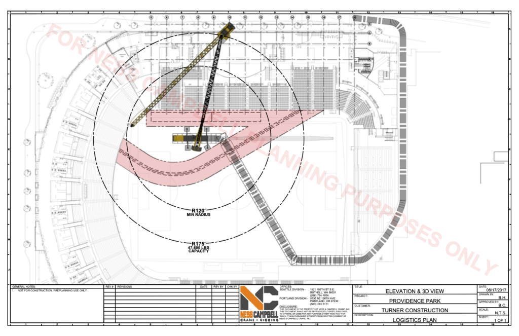 Architectural blueprint for modern stadium design | Crane Lift Planning | NessCampbell